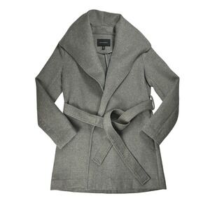 Banana Republic Womens XS Grey Wool Blend Shawl Collar Belted Wrap Coat Jacket